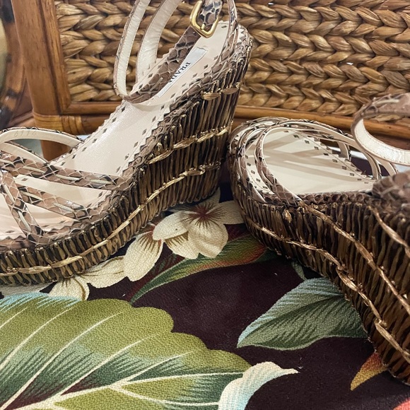 Prada Woven wicker platform wedge with python straps size 37 nwot - Picture 11 of 14